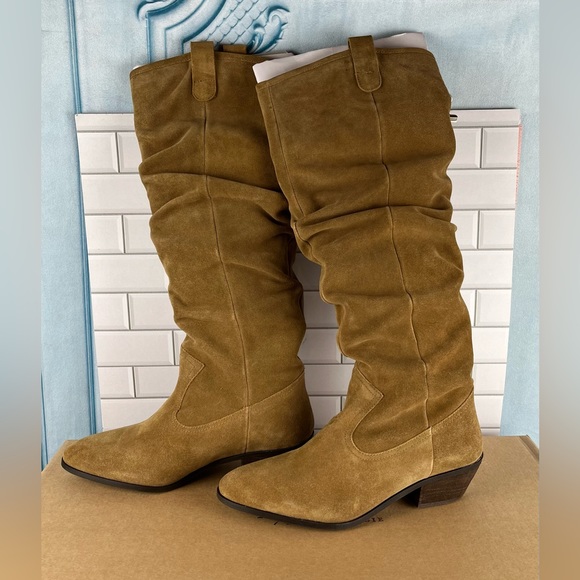 Anthropologie Boots Size:9US Tan  Scrunch Leather Suede Tall - Picture 4 of 7